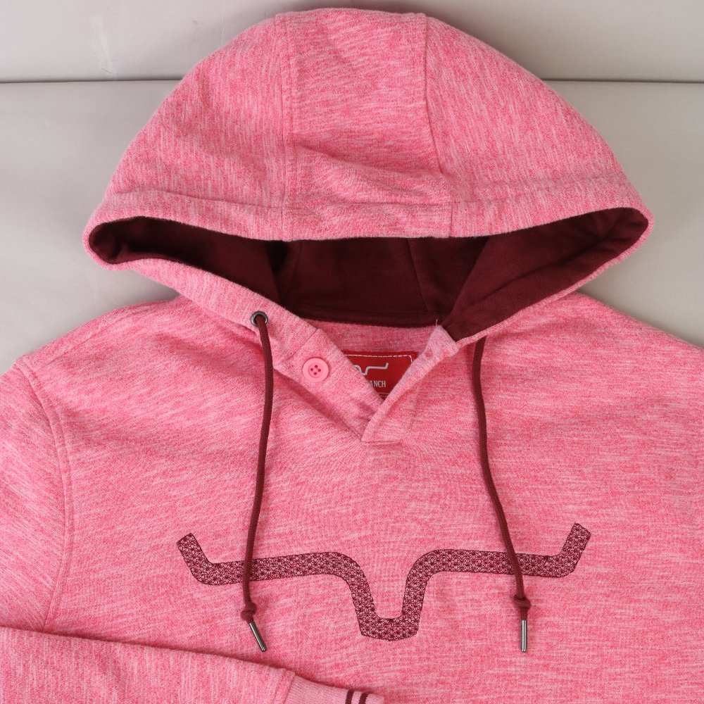 KIMES RANCH FLORAL LOGO CORAL RED PINK PULLOVER TERRY COTTON HOODIE WOMEN'S L